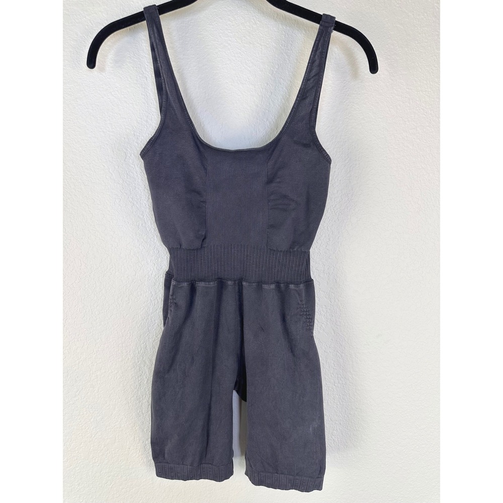 Free People Movement Good Karma Runsie Washed Black Seamless Activewear Romper